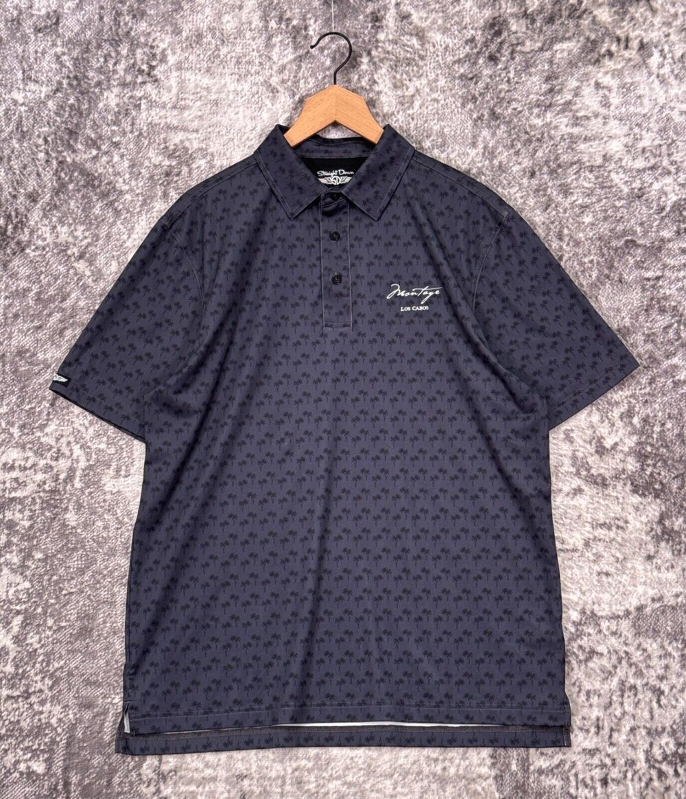 Straight Down Polo Shirt Medium Mens Gray Palm Tree Golf Performance